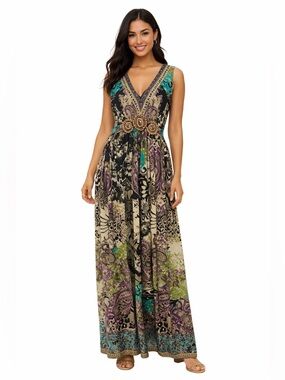 ECI  Black, Cream, Teal and Purple Paisley Maxi Dress